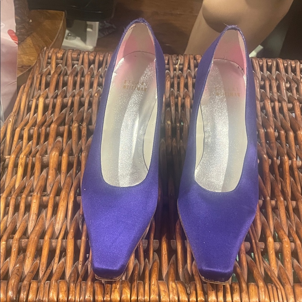 Stuart Weitzman Purple Satin Pointed Toe Pumps